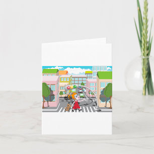 Girl On A Pedestrian Crossing Card