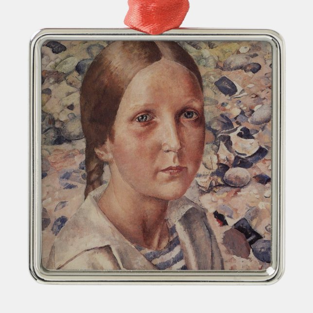 Girl on a Rocky Beach Metal Tree Decoration (Front)