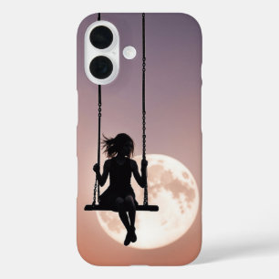 Girl On a Swing Silhouette On a Moon iPhone 16 Case