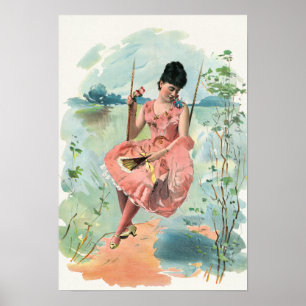 GIRL ON A SWING VINTAGE DESIGN POSTER