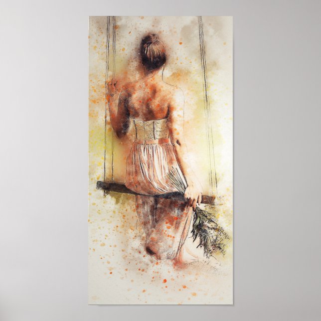 Girl on a Swing Watercolor Decoupage Print (Front)