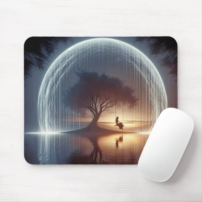 Girl On a Tree Swing With Light Trails Mouse Mat (With Mouse)