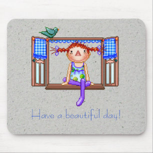 Girl On a Window Sill Pixel Art Mouse Mat