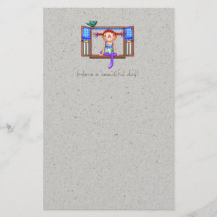 Girl On a Window Sill Pixel Art Stationery