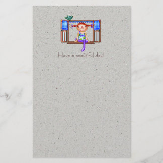 Girl On a Window Sill Pixel Art Stationery