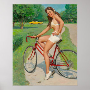 Girl on Bicycle Pin Up Poster
