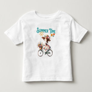 Girl on Bicycle with Flowers Summer Toddler T-Shirt