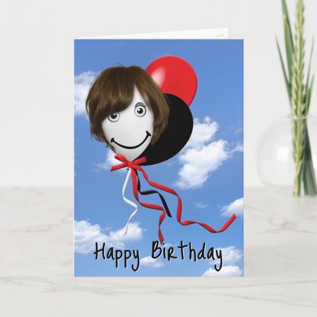 Girl On Birthday Balloon   Card (Front)