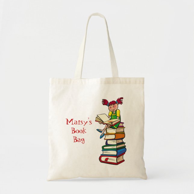 Girl on Books Tote Bag (Front)