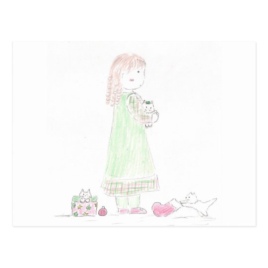 Girl on Christmas Morning Postcard