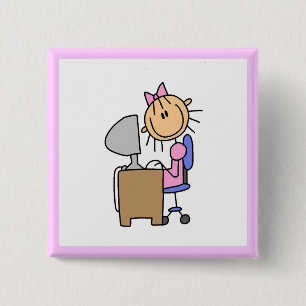 Girl on Computer 15 Cm Square Badge