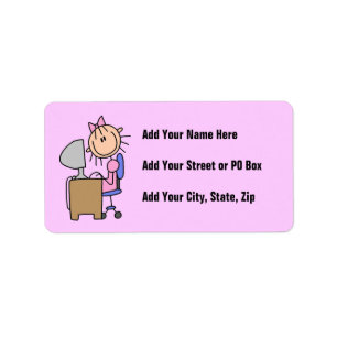 Girl on Computer Label