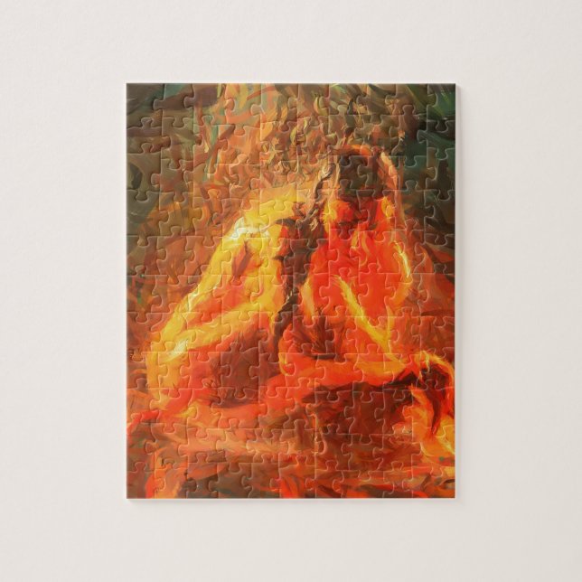 Girl on Fire - Passionate Fire Art Jigsaw Puzzle (Vertical)