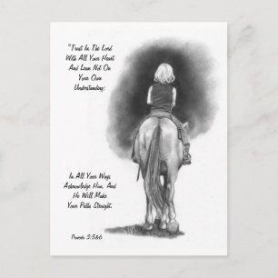 Girl On Horse, Pencil Art: Bible Verse: Proverbs Postcard
