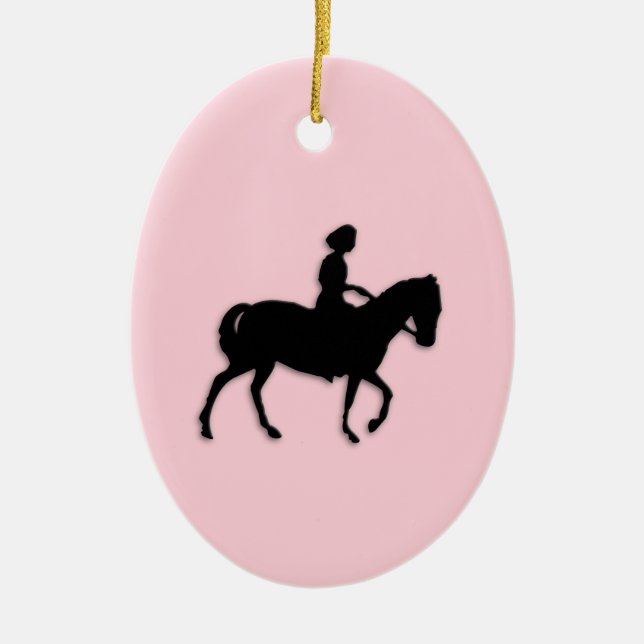 Girl on Horse / Pony Pink Ceramic Tree Decoration (Front)