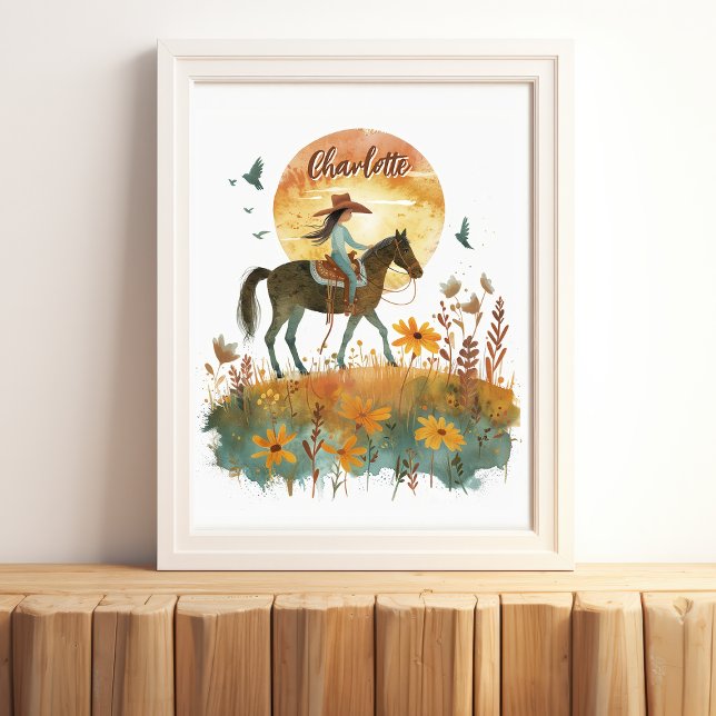 Girl on Horse Sunset Personalised Name Poster (Creator Uploaded)
