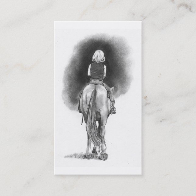Girl on Horseback Business Card Pencil Art (Front)