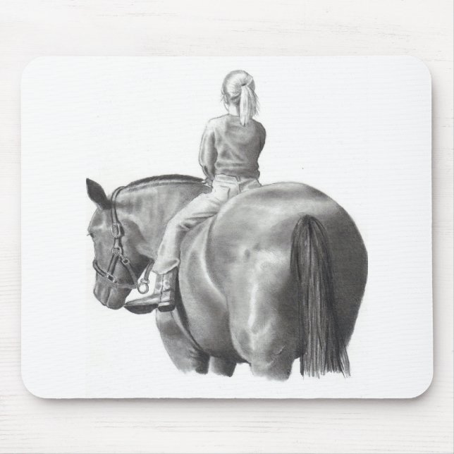 GIRL ON HORSEBACK: PENCIL ART: REALISM MOUSE MAT (Front)