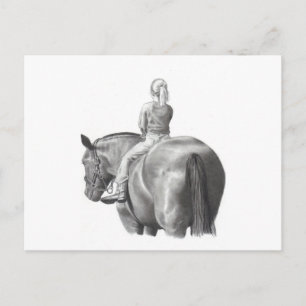 GIRL ON HORSEBACK: PENCIL ART: REALISM POSTCARD