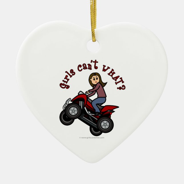 Girl on Red Four Wheeler Ceramic Tree Decoration (Front)