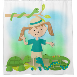 Girl on Reptile Safari Hike Shower Curtain