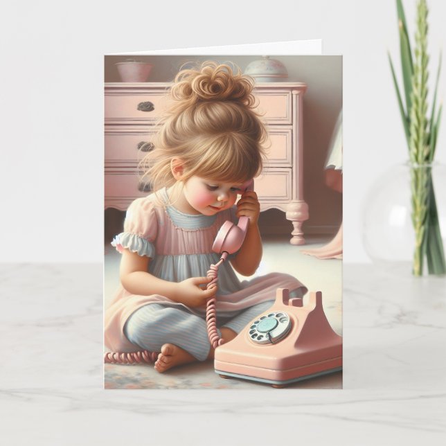 Girl On Retro Telephone For Birthday Card (Front)