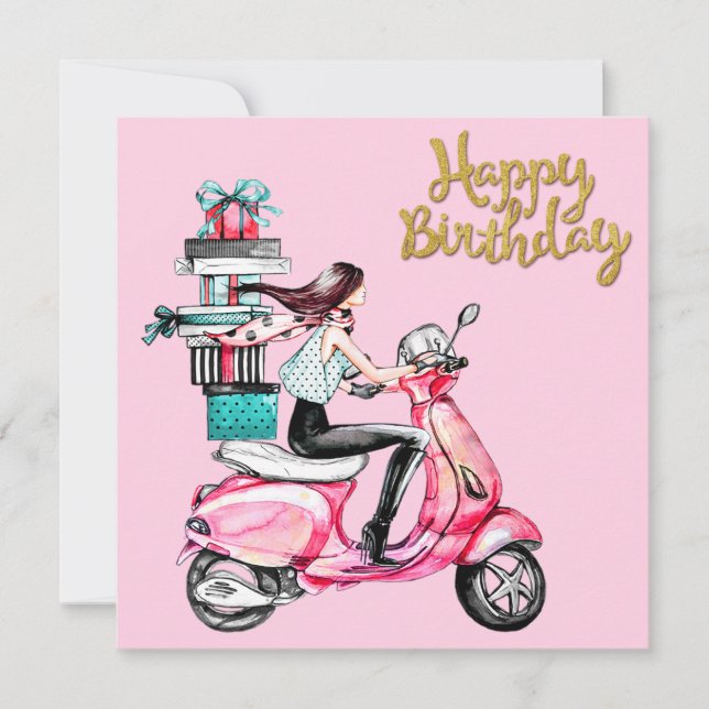 Girl on Scooter carrying Presents  (Front)