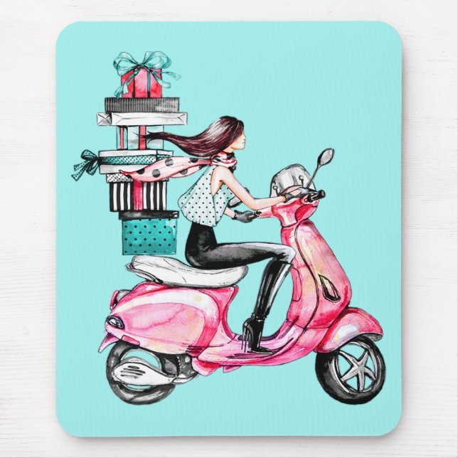 Girl on Scooter  Mouse Mat (Front)
