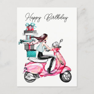 Girl on Scooter Postcard