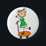 Girl On Skateboard Button<br><div class="desc">A stick figure girl skateboarding is featured on customisable stick figure buttons.</div>
