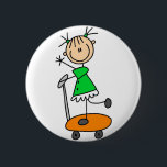 Girl On Skateboard Button<br><div class="desc">A stick figure girl skateboarding is featured on customisable stick figure buttons.</div>