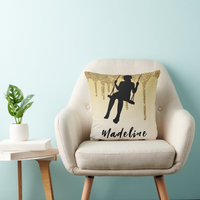 Girl on Swing Gold Glitter Drip Ombre   Cushion (Chair)