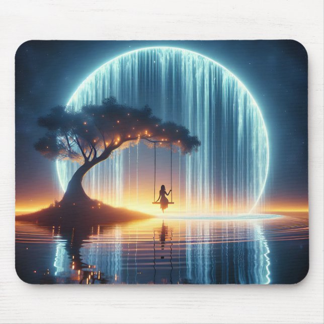 Girl On Swing In Waterfall Moon Mouse Mat (Front)