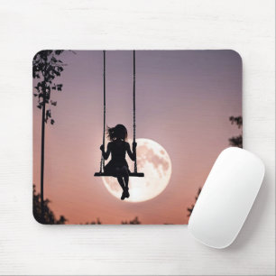 Girl On Swing With Moon Mouse Mat