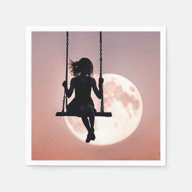 Girl On Swing With Moon Napkin (Front)