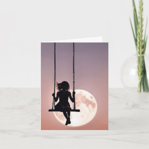 Girl On Swing With Moon Note Card
