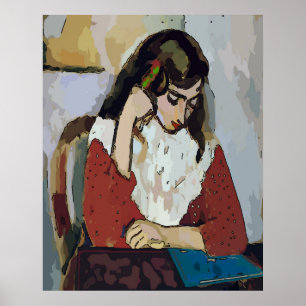 Girl on Tablet Abstract Matisse Style Poster