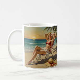 Girl On the Beach Retro '50s Pin-up art Coffee Mug