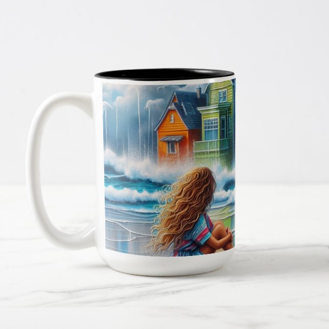 Girl on the Beach Two-Tone Coffee Mug (Left)