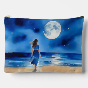 Girl on the Beach Under a Full Moon Accessory Pouch