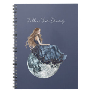 Girl on the Moon Blue Dress Notebook