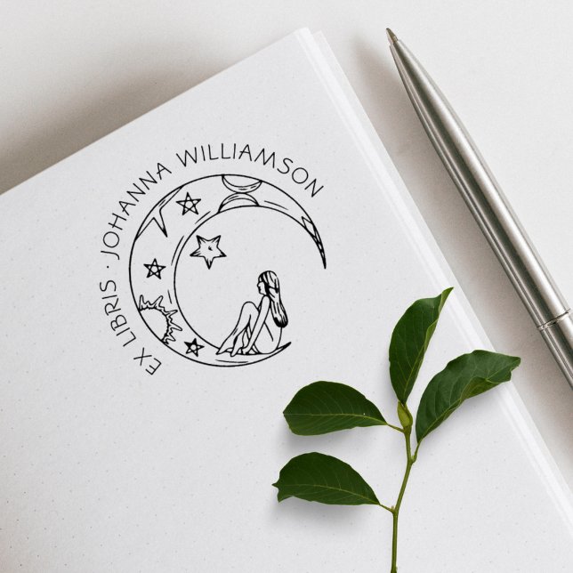 Girl On The Moon Custom Name Library Book Rubber Stamp (Creator Uploaded)