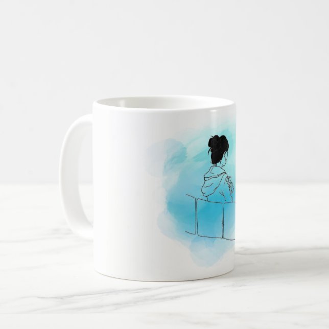 Girl On The Tube Quirky Illustration Mug (Front Left)