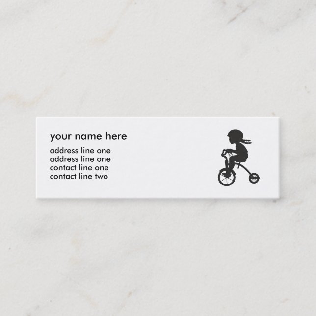 Girl on Tricycle silhouette Mini Business Card (Front)