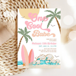 Girl One Cool Babe Surfing 1st Birthday Party Invitation