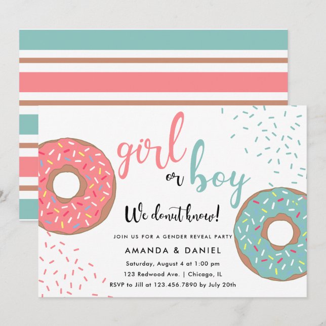 Girl or Boy / Blue or Pink Doughnuts Gender Reveal Invitation (Front/Back)