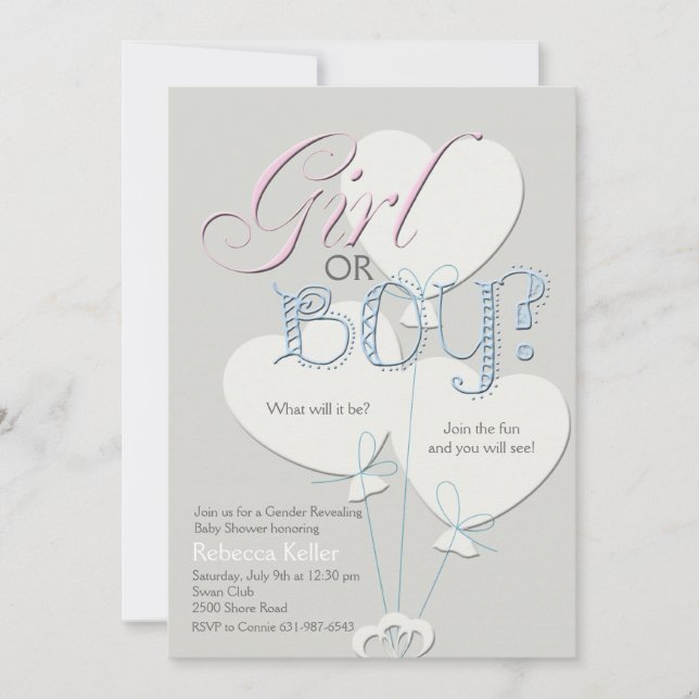 Girl or Boy Gender Reveal Baby Shower Invitation (Front)