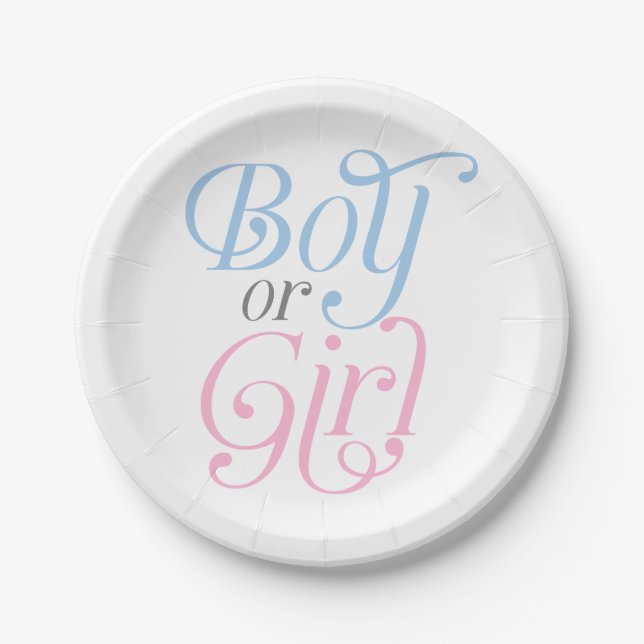Girl or Boy, Pink or Blue, Gender Reveal Party Paper Plate (Front)