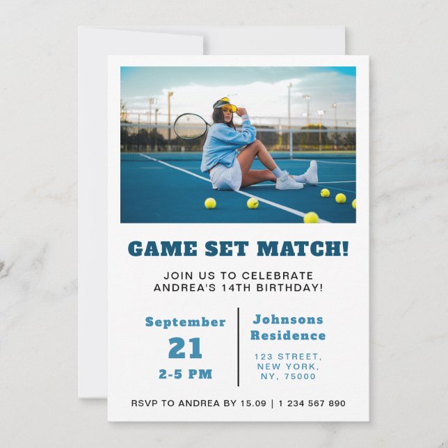 Girl or Boy Tennis Photo Birthday Party Kids Sport Invitation (Front)