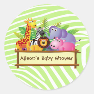 Girl or boy unisex Baby shower jungle safari favou Classic Round Sticker